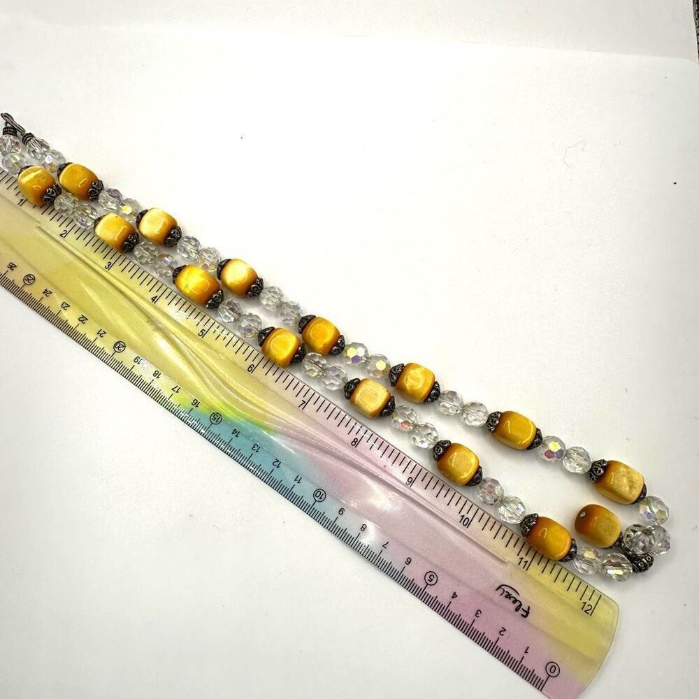 crystal and  yellow cats eye vintage necklace - Picture 6 of 10